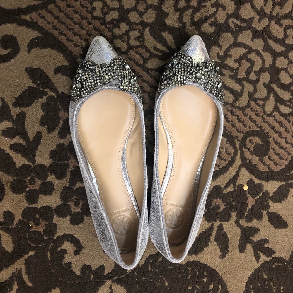 Tory Burch NIB Esme Jeweled Gray Flats 7.5M - Picture 6 of 16
